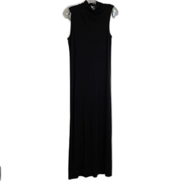 DKNY Womens Maxi Dress Black Sleeveless Mock Neck Stretch Snap Neck Size Lg - Picture 1 of 11